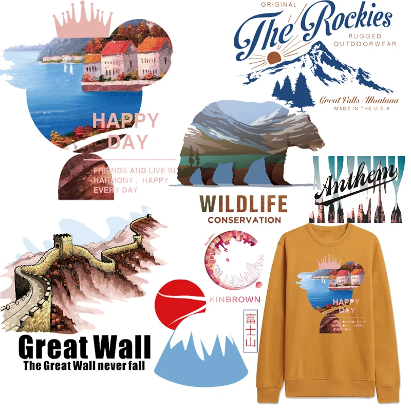 Mountain Wall Patches Letter Thermal Stickers on Clothes Iron-on Transfers for Clothing Thermoadhesive Patch Diy Applique Custom
Mountain Wall Patches Letter Thermal Stickers on Clothes Iron-on Transfers for Clothing Thermoadhesive Patch Diy Applique Custom