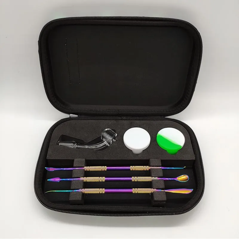New MINI Dab Tools Bag 3 Piece Titanium Dab Tools 2 Piece Silicone box 1 piece Quartz Banger for Water Pipes
New MINI Dab Tools Bag 3 Piece Titanium Dab Tools 2 Piece Silicone box 1 piece Quartz Banger for Water Pipes