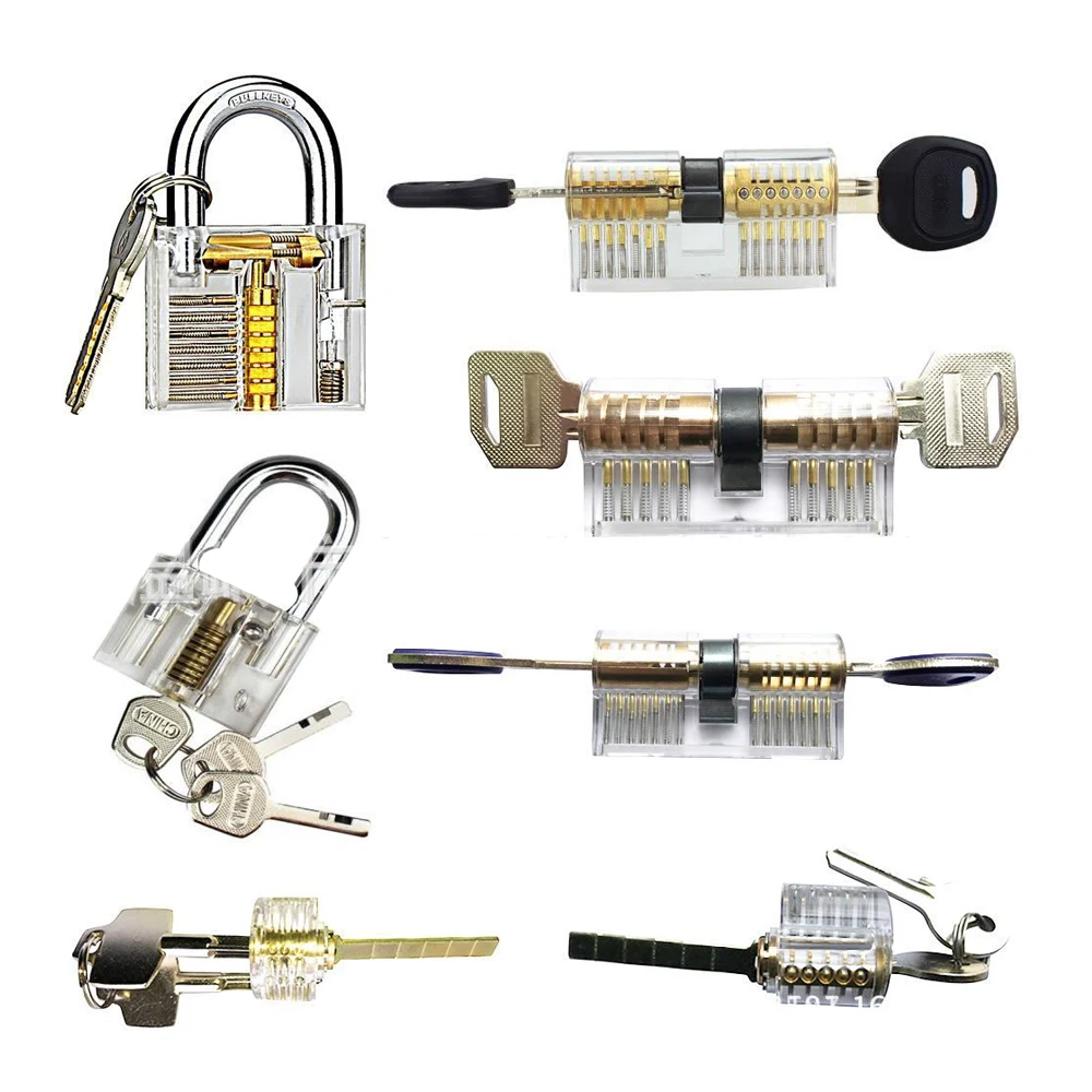 

RIOOAK 7pcs/lot Transparent Locks Combination Practice Locksmith Training Tools Visible Lock Pick Sets Free Shipping