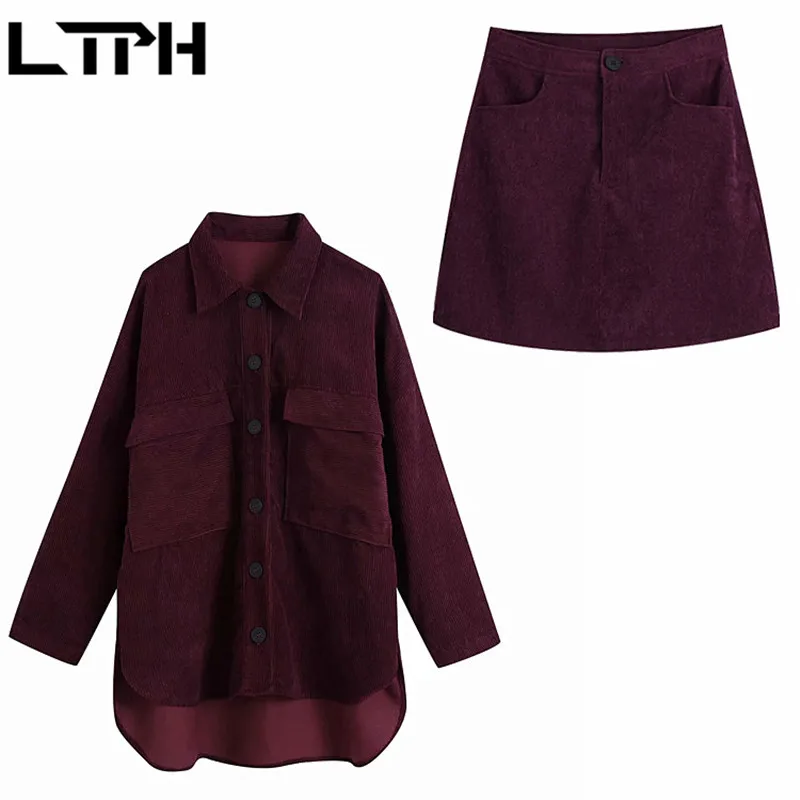 LTPH vintage corduroy loose shirt coat jacket Women's Sets High-waist slim Package Hip skirt women two peices set 2020Autumn New
LTPH vintage corduroy loose shirt coat jacket Women's Sets High-waist slim Package Hip skirt women two peices set 2020Autumn New