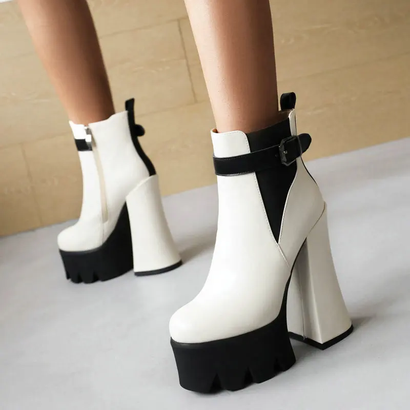 2021 Black White Autumn Winter Platform Shoes Women Square High Heel Zipper Ankle Boots Women Round Toe Mixed Colors Short Boots
2021 Black White Autumn Winter Platform Shoes Women Square High Heel Zipper Ankle Boots Women Round Toe Mixed Colors Short Boots