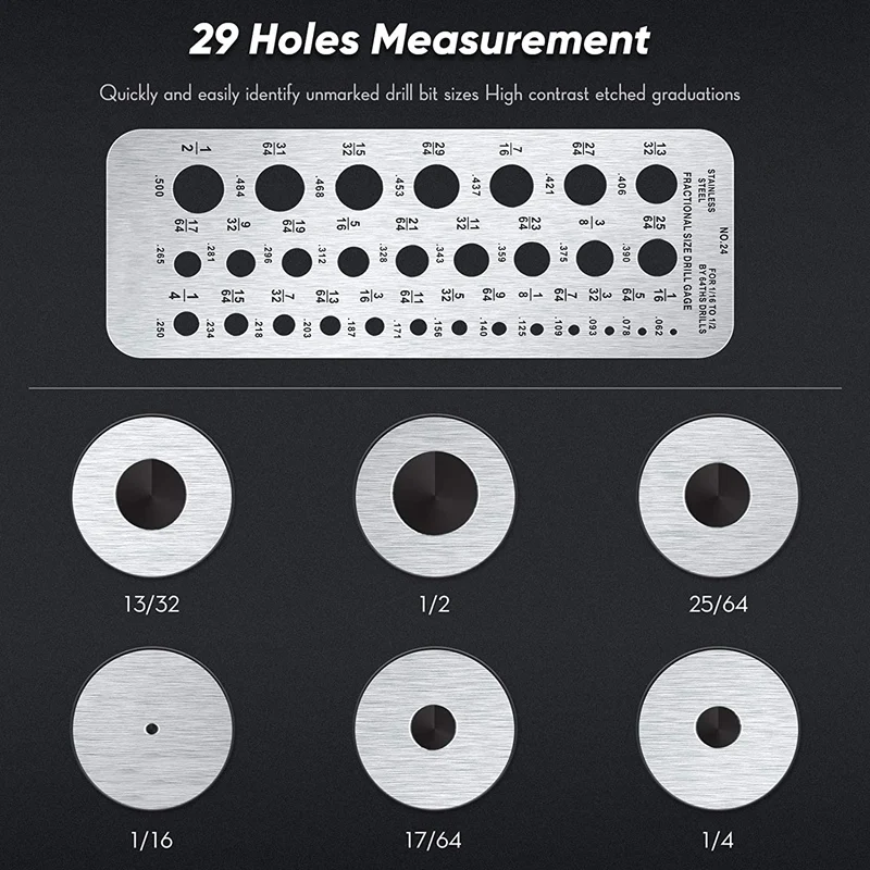 Stainless Steel Drill Gauges for 1/16 Inch Size Bits, 17 Wire Diameter Index Gauge, 29-Hole for Accurate Measurement
Stainless Steel Drill Gauges for 1/16 Inch Size Bits, 17 Wire Diameter Index Gauge, 29-Hole for Accurate Measurement