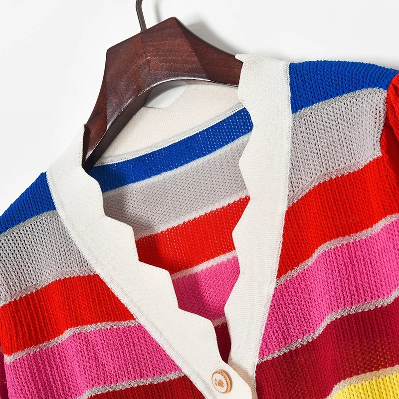 2021 summer women contrast color striped thin knitted jumper cardigan short sleeve pullover sweater top A436
2021 summer women contrast color striped thin knitted jumper cardigan short sleeve pullover sweater top A436