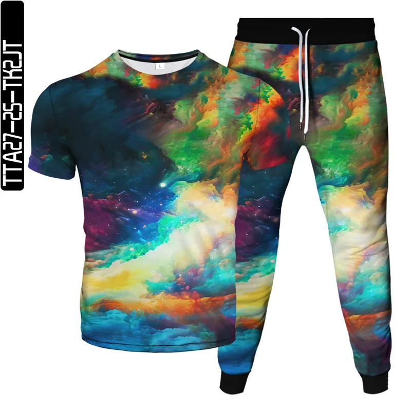 Summer new men's T-shirt + sports pants two-piece 3D digital color cloud printing fashion casual cute young couple outfit
Summer new men's T-shirt + sports pants two-piece 3D digital color cloud printing fashion casual cute young couple outfit
