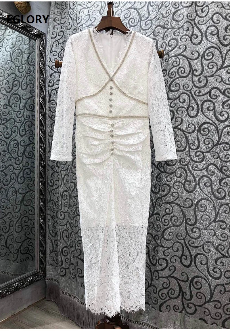 Lace Dress 2021 Spring Summer Fashion Style Women V-Neck Sequined Beading Deco Long Sleeve Midi Party Ladies Dresses White
Lace Dress 2021 Spring Summer Fashion Style Women V-Neck Sequined Beading Deco Long Sleeve Midi Party Ladies Dresses White
