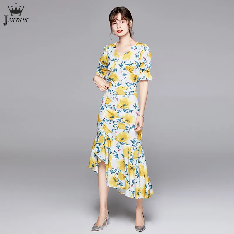 2021 Summer New Elegant Print Two Piece Sets Women V-neck short sleeve Bow Short Tops + Bodycon Irregular Fishtail Skirt Sets
2021 Summer New Elegant Print Two Piece Sets Women V-neck short sleeve Bow Short Tops + Bodycon Irregular Fishtail Skirt Sets