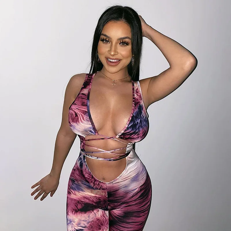 Sexy Women Deep V-neck Hollow Long Pants Trousers Tie Dyeing Print Jumpsuit Rompers
Sexy Women Deep V-neck Hollow Long Pants Trousers Tie Dyeing Print Jumpsuit Rompers
