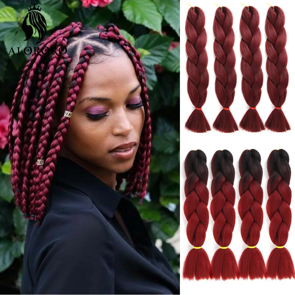 

Alororo Ombre Braiding Hair Afro Synthetic Hair Extension for Braids 24 Inches Black Red Mixed Color Jumbo Braid Hair