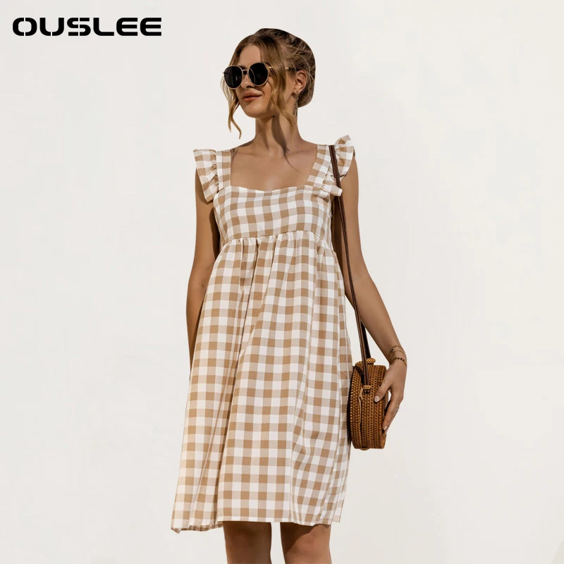 OUSLEE Bohemian Style Plaid Dress Women Summer Vintage Classic Mini Dresses Female Sleeveless Casual Loose Ruffles Beaches Dress
OUSLEE Bohemian Style Plaid Dress Women Summer Vintage Classic Mini Dresses Female Sleeveless Casual Loose Ruffles Beaches Dress