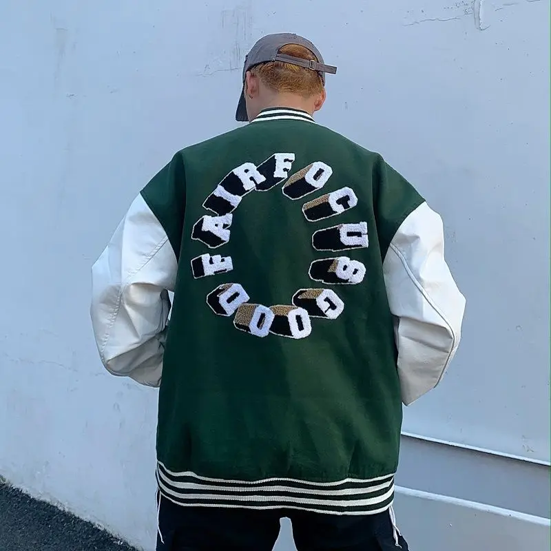 Men's Hip-hop Alphabet Embroidery College Jacket Patchwork Color Block Harajuku Bomber Jacket Women's Baseball Uniform Ins Jacke
Men's Hip-hop Alphabet Embroidery College Jacket Patchwork Color Block Harajuku Bomber Jacket Women's Baseball Uniform Ins Jacke