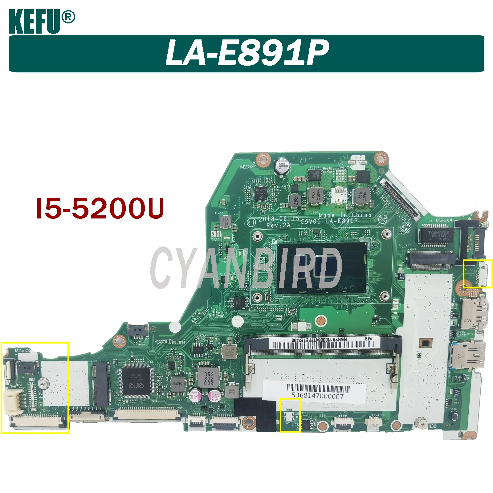 

C5V01 LA-E891P is suitable for Acer Aspire A615-51G A515-51G A315-51G A517-51G laptop motherboard I5-7200U (GM) 100% test OK