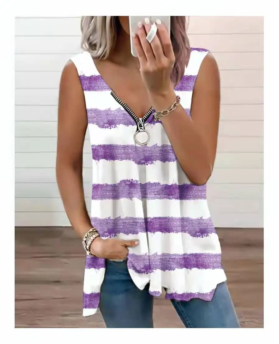 Fashion Women Loose Tank Tops Vest Zipper V-neck Stripe Printed Sleeveless Tees Casual Fashion Style Loose Pullover Summer Vest
Fashion Women Loose Tank Tops Vest Zipper V-neck Stripe Printed Sleeveless Tees Casual Fashion Style Loose Pullover Summer Vest