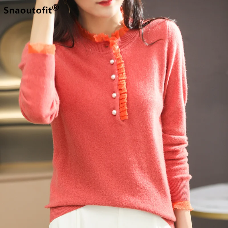2021 New Pearl Button Round Neck Wool Pullover Sweater Women's Fashion Lace Edge Loose All-Match Bottoming Shirt Knitted Top
2021 New Pearl Button Round Neck Wool Pullover Sweater Women's Fashion Lace Edge Loose All-Match Bottoming Shirt Knitted Top