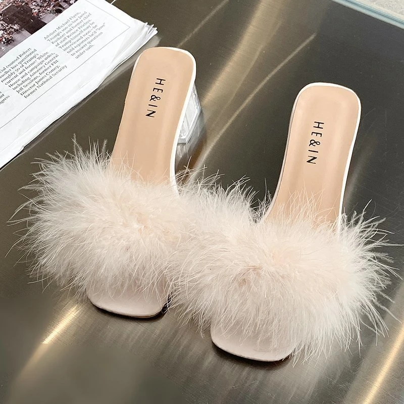 New Women's Slippers Zlah Summer Fluffy Open-toed Sexy Mid-heel Slippers Fashion Set-on Square-toe Feather Women's Shoes
New Women's Slippers Zlah Summer Fluffy Open-toed Sexy Mid-heel Slippers Fashion Set-on Square-toe Feather Women's Shoes