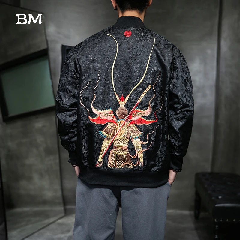 Фото Высококачественная модная куртка с вышивкой Sun Wukong для мужчин уличная верхняя(China)