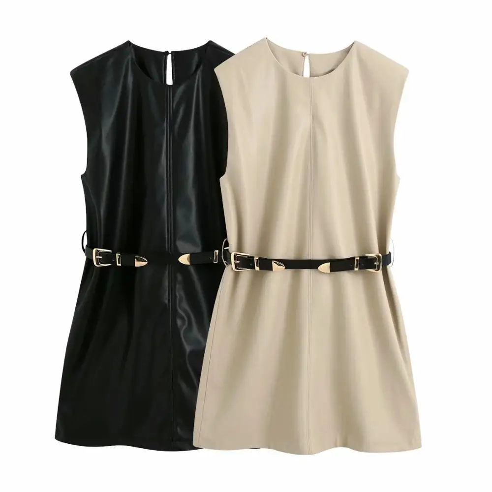 Black Faux Leather Mini Dress Women Padded Shoulder Sleeveless Short Dress Come With Belts
Black Faux Leather Mini Dress Women Padded Shoulder Sleeveless Short Dress Come With Belts