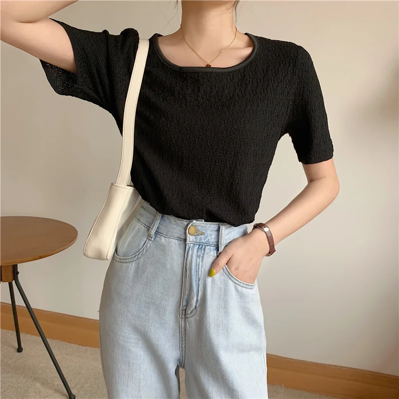 Summer New O-Neck Loose T-Shirt Solid Color Short-Sleeved Shirt 2021 Chic Fashion All-Match Gentle Casual Korean Top 
Summer New O-Neck Loose T-Shirt Solid Color Short-Sleeved Shirt 2021 Chic Fashion All-Match Gentle Casual Korean Top
