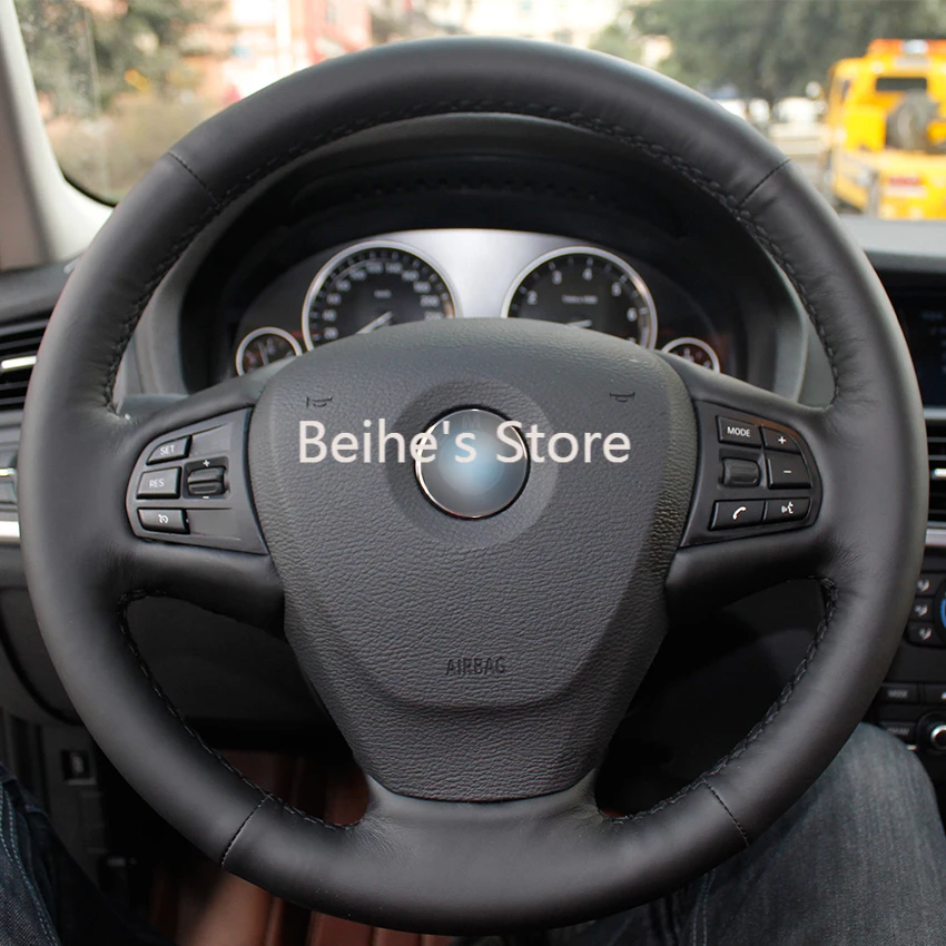 Hand sewing custom Black Leather Car Steering Wheel Cover for BMW F25 X3 2011-2017 F15 X5 2014
Hand sewing custom Black Leather Car Steering Wheel Cover for BMW F25 X3 2011-2017 F15 X5 2014