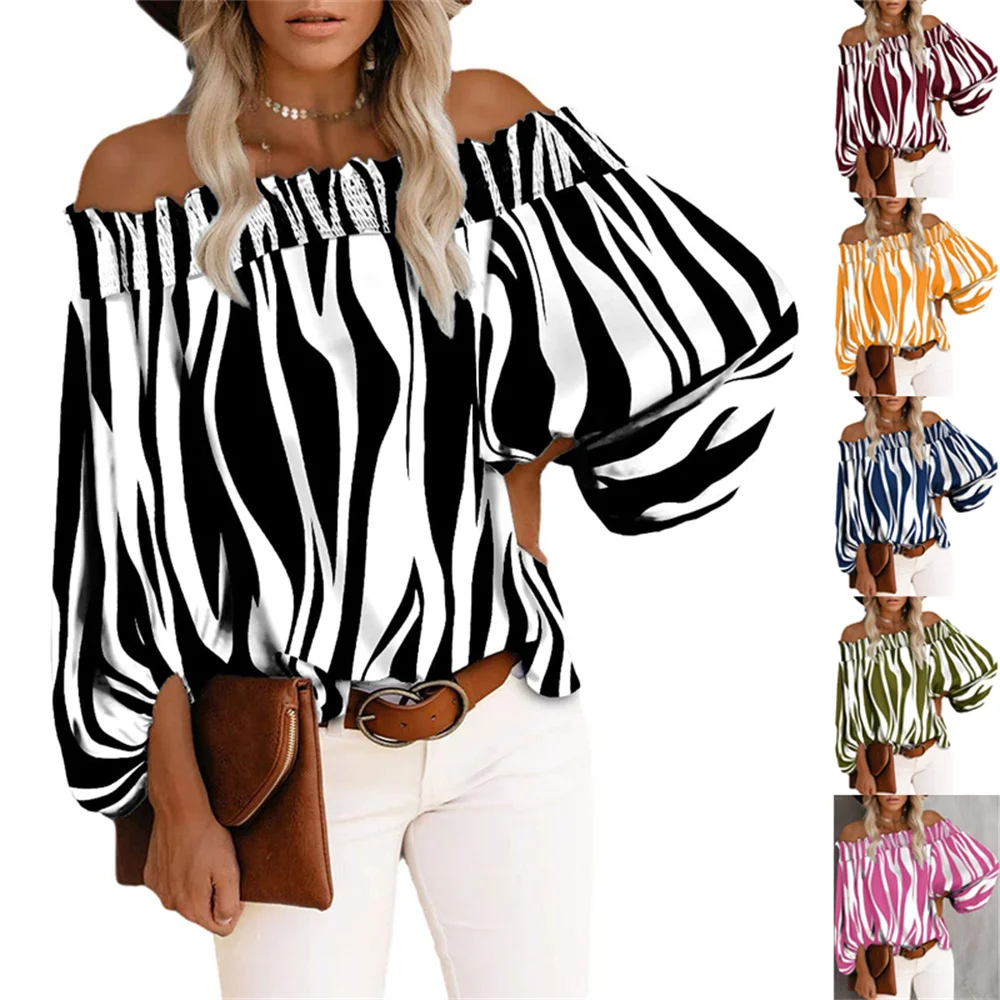 2021 Summer and Autumn New Women Long Sleeve T-shirt One-shoulder Camiseta Striped Print T-shirt Sexy Loose Female Top
2021 Summer and Autumn New Women Long Sleeve T-shirt One-shoulder Camiseta Striped Print T-shirt Sexy Loose Female Top