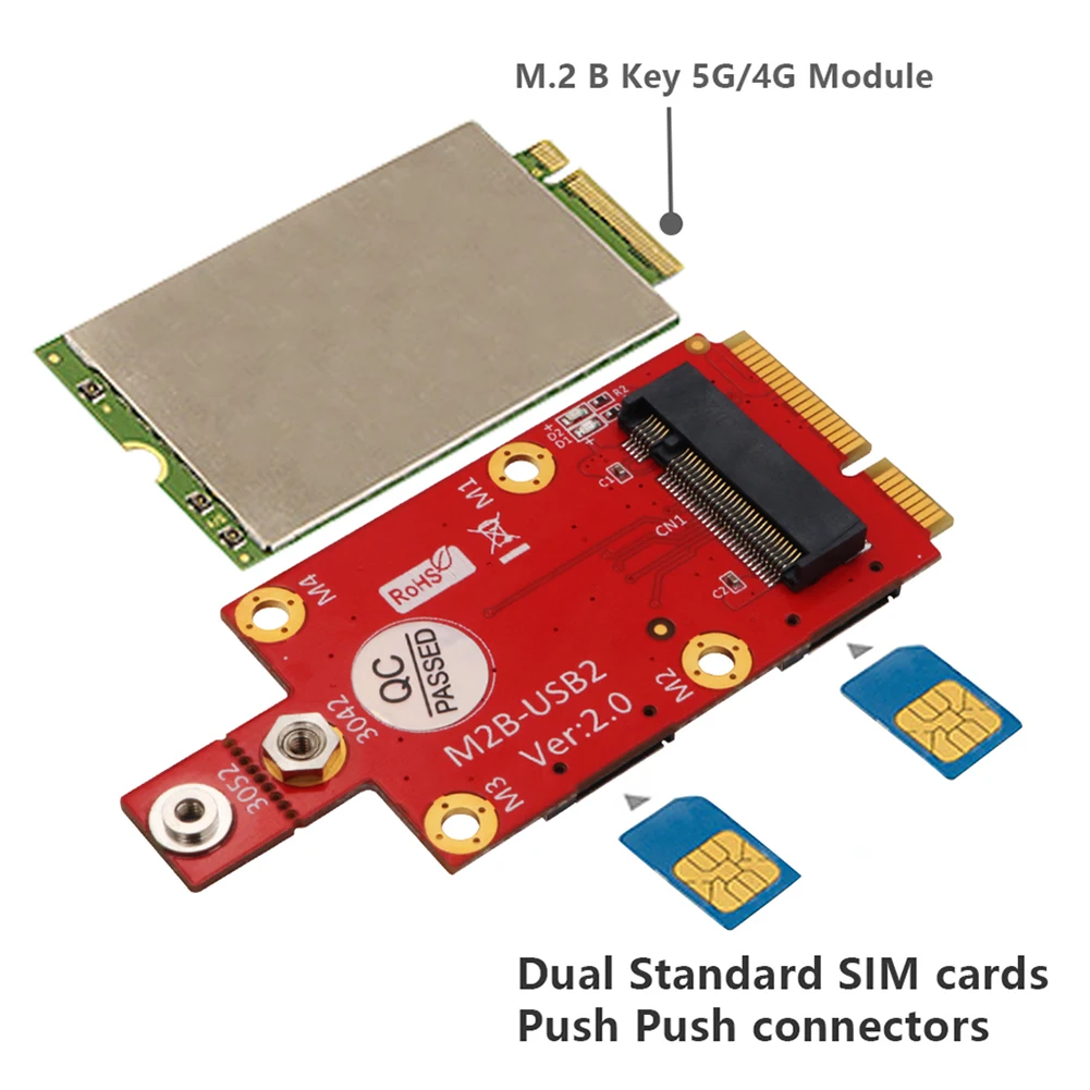 M.2 Key B to Mini PCI-e Adapter with 2 NANO SIM Card Slots NGFF M2 to Mini PCI Express PCIe for 3G 4G 5G Module
M.2 Key B to Mini PCI-e Adapter with 2 NANO SIM Card Slots NGFF M2 to Mini PCI Express PCIe for 3G 4G 5G Module