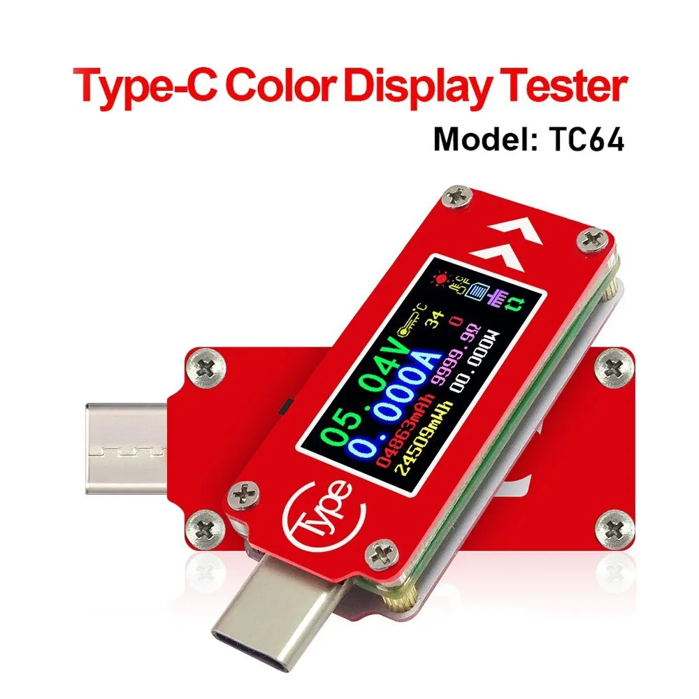 

TC64 Type-C Color LCD Display USB Voltmeter Ammeter Voltage Current Meter Multimeter Battery PD Recharge Power Bank USB Tester