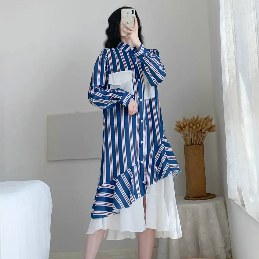 Korean Style Women Blue Striped Shirt Dresses 2021 Spring Loose Oversize One Piece Patchwork Design Long Sleeve Shirtdress 4XL
Korean Style Women Blue Striped Shirt Dresses 2021 Spring Loose Oversize One Piece Patchwork Design Long Sleeve Shirtdress 4XL