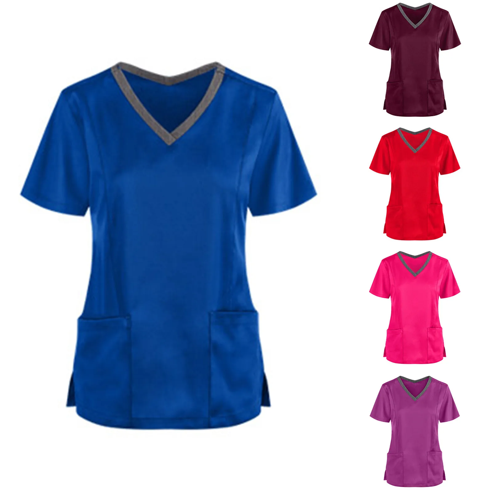 

Women's Nurse Dentist Clinic Uniform Beauty Salon Pet Shop Workwear V-Neck Pocket Care Workers Tops shirt медиинская оѬма e4