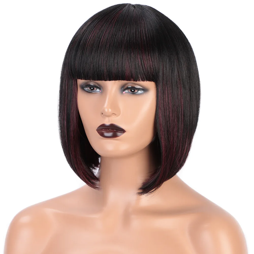 

Synthetic Short Straight Red Mix Black Hair Women's Wigs With Bang Natural Bob Wigs For Women Cosplay Wigs BY171