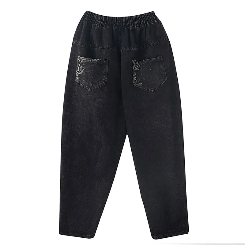 2020 Autumn Winter Arts Style Women Elastic Waist Loose Vintage Print Jeans Double Pocket Cotton Denim Harem Pants Big Size M673
2020 Autumn Winter Arts Style Women Elastic Waist Loose Vintage Print Jeans Double Pocket Cotton Denim Harem Pants Big Size M673