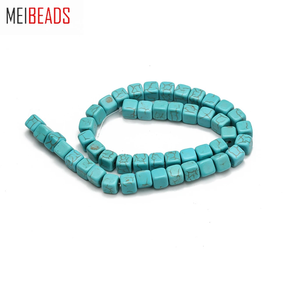 MEIBEADS 8*8mm Square Blue Howlite Striated Natural Stone Beads DIY Jewelry Findings Accessories For Necklace Bracelet UF1219 | Украшения и