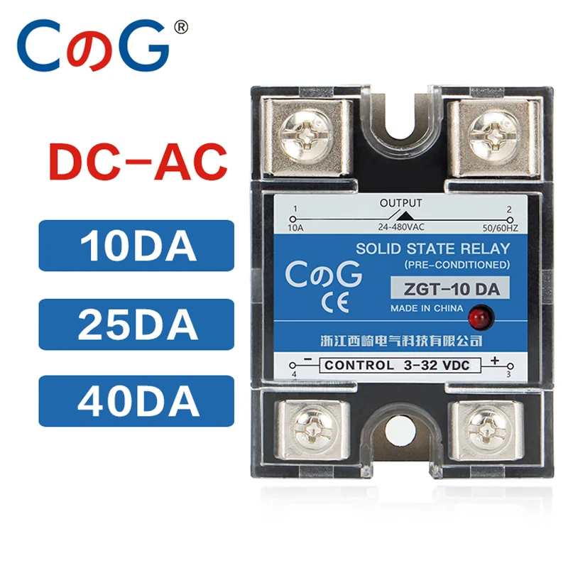 

CG 10A 25A 40A DA Single Phase DC Control AC Heat Sink 220V To 3-32VDC SSR-10DA 25DA 40DA Plastic Cover Solid State Relay