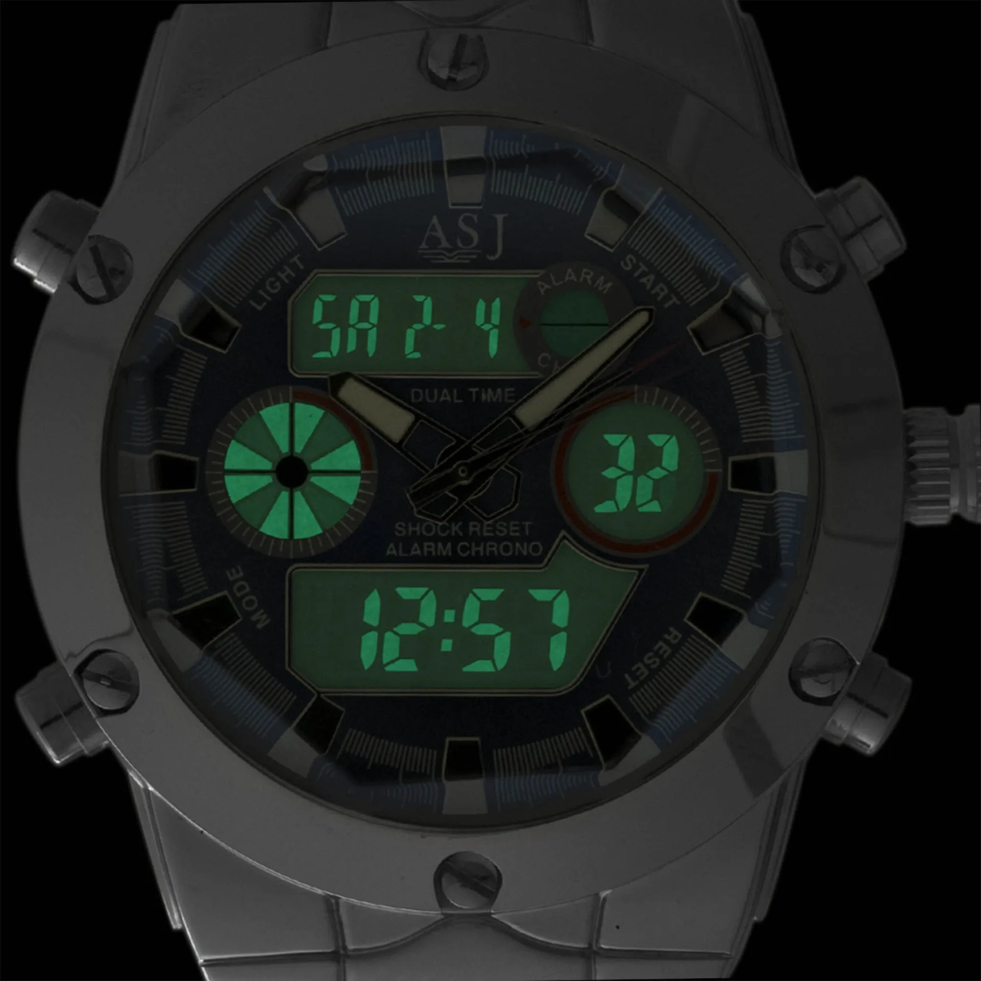 ASJ explosion double display-sports-diving-multifunctional men's steel band quartz electronic watch
ASJ explosion double display-sports-diving-multifunctional men's steel band quartz electronic watch