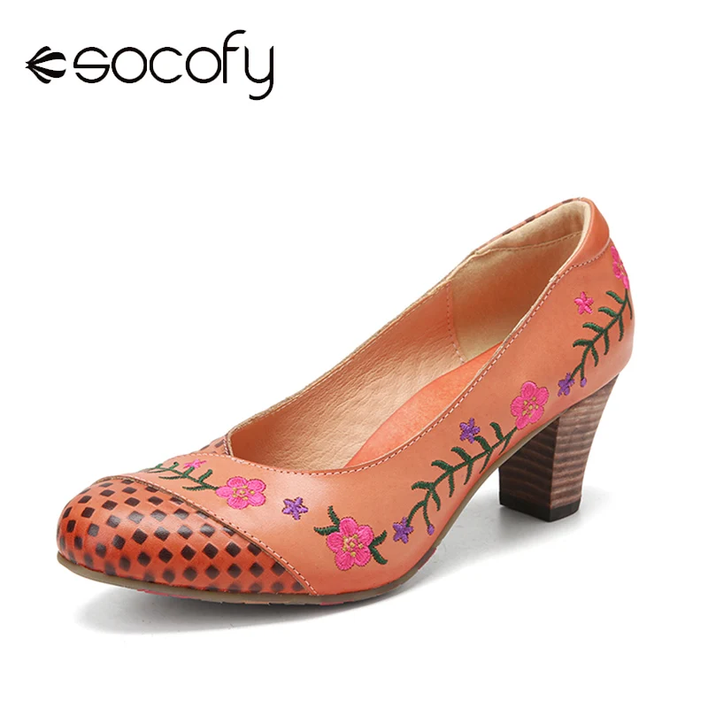 SOCOFY Women Elegant Retro Style Pumps Handmade Flowers Embroidered Comfy Cowhide Leather Slip On Casual Chunky Heel Pumps
SOCOFY Women Elegant Retro Style Pumps Handmade Flowers Embroidered Comfy Cowhide Leather Slip On Casual Chunky Heel Pumps