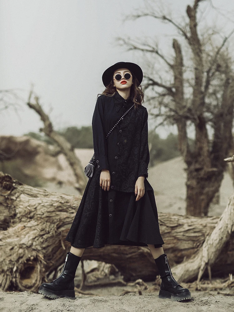 IRINAMS027 Fall Winter 2020 Collection Original Design Vintage Long Jacquard Shirt Dress Black
IRINAMS027 Fall Winter 2020 Collection Original Design Vintage Long Jacquard Shirt Dress Black