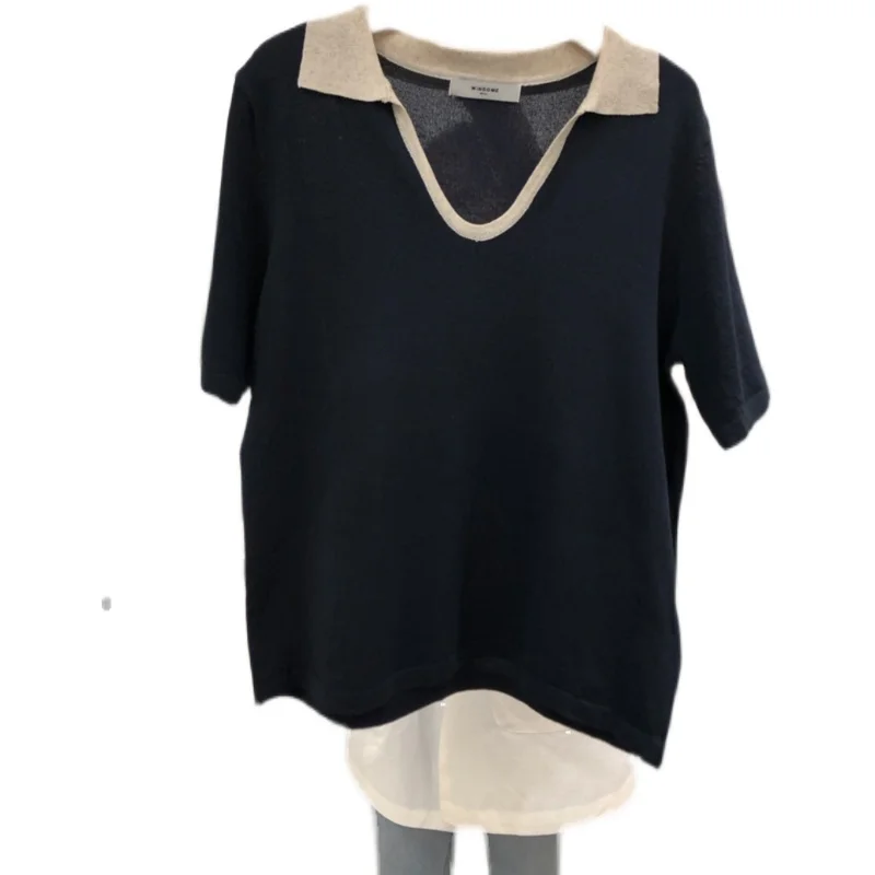 2021 Summer New Fashion Temperament Tops Contrast Color Lapel V-Neck Wild Knit Short Sleeve T-shirt DK1000
2021 Summer New Fashion Temperament Tops Contrast Color Lapel V-Neck Wild Knit Short Sleeve T-shirt DK1000