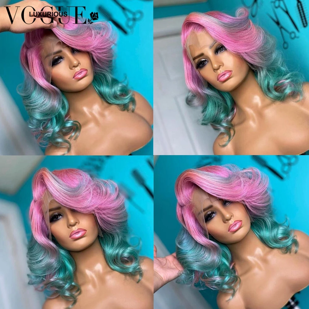 180 Density Closure Wig Brazilian Remy 13x4 Ombre Lace Front Wig Pink To Green Side Part Short Wavy Human Hair Wigs For Women
180 Density Closure Wig Brazilian Remy 13x4 Ombre Lace Front Wig Pink To Green Side Part Short Wavy Human Hair Wigs For Women