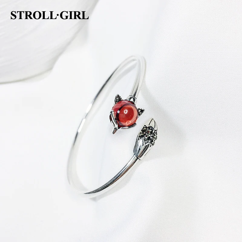 Фото Strollgirl Лидер продаж винтажные Серебристые кулоны 100% 925 Красный камень браслет с