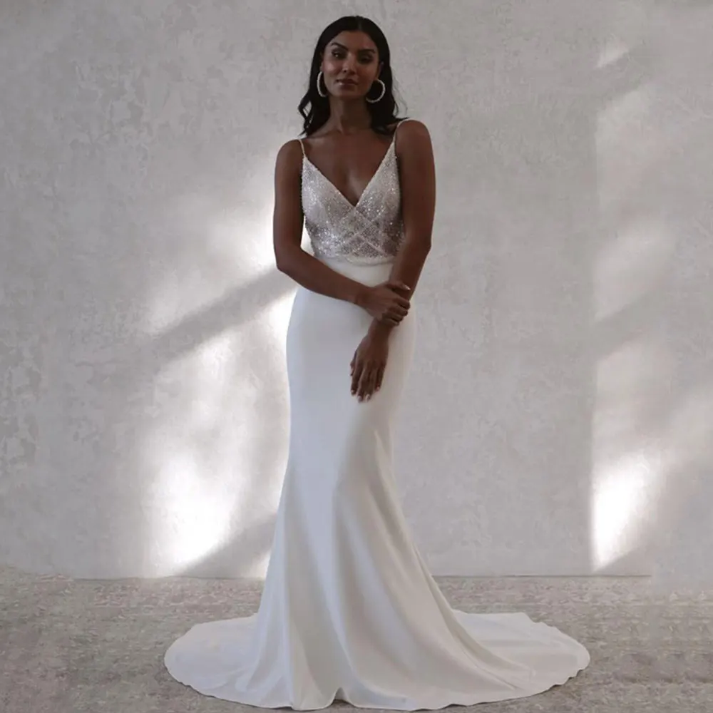 Sexy Mermaid Beach Wedding Dresses V-neck Backless Bride Dress Spaghetti Straps Boho White Wedding Gowns Custom Made Vetidos
Sexy Mermaid Beach Wedding Dresses V-neck Backless Bride Dress Spaghetti Straps Boho White Wedding Gowns Custom Made Vetidos
