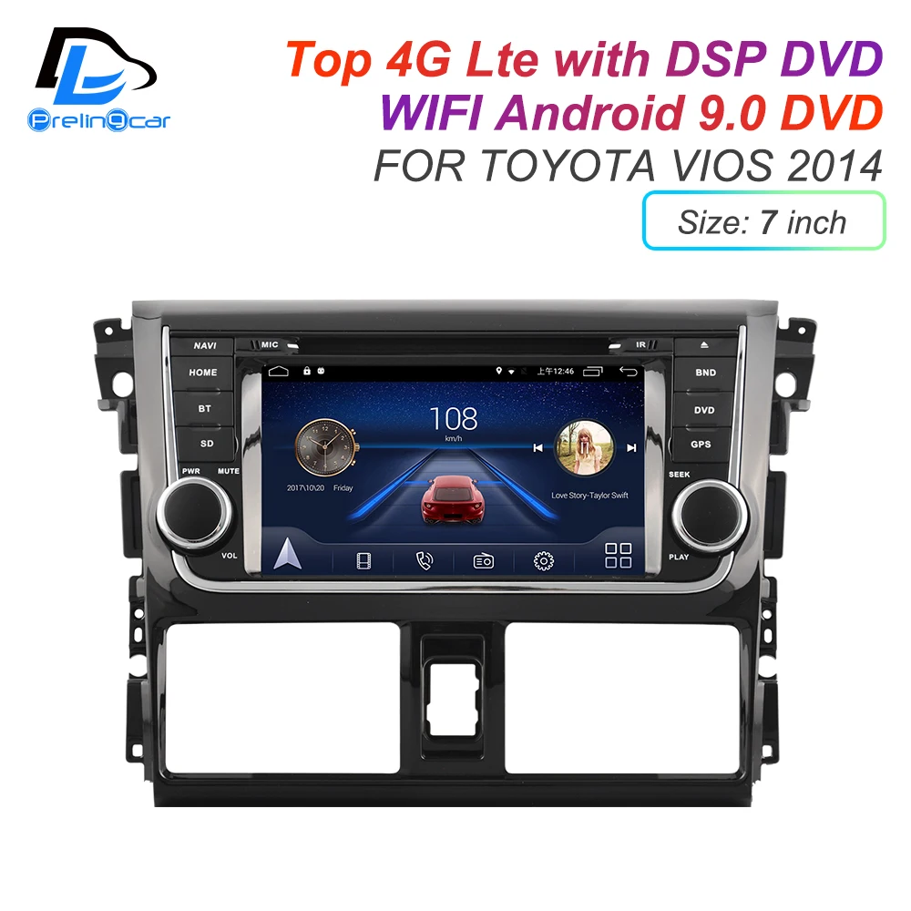 IPS сенсорный экран DSP звук Android 9 0 2 DIN 4g Lte радио для TOYOTA Vios 2008 2015 лет GPS DVD плеер