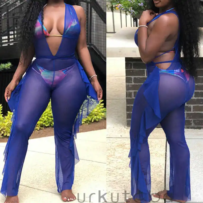 2020 Sexy Women Beach Cover Up See Through Ruffle Pants Mesh Sheer Long Suspender Bikini Cover Up Bottoms Swimsuit Swimwear
2020 Sexy Women Beach Cover Up See Through Ruffle Pants Mesh Sheer Long Suspender Bikini Cover Up Bottoms Swimsuit Swimwear
