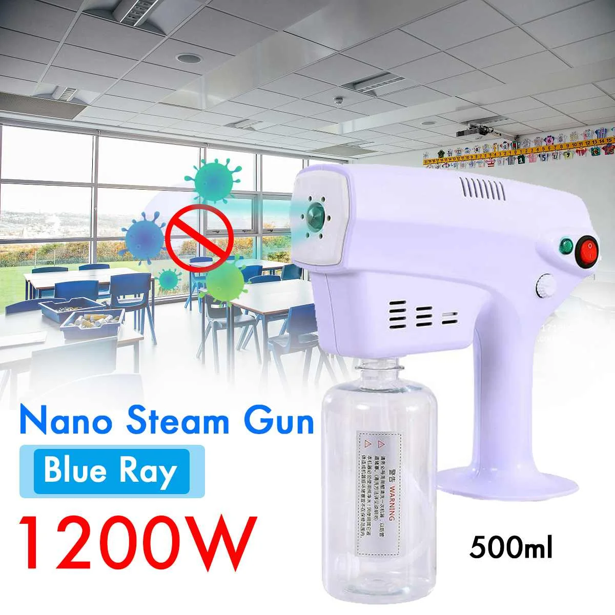 1200W 500ML Household Portable Wireless Fogging Sprayer Blue Light Nano Steam Spray Gun Disinfection Machine 110V/220V
1200W 500ML Household Portable Wireless Fogging Sprayer Blue Light Nano Steam Spray Gun Disinfection Machine 110V/220V