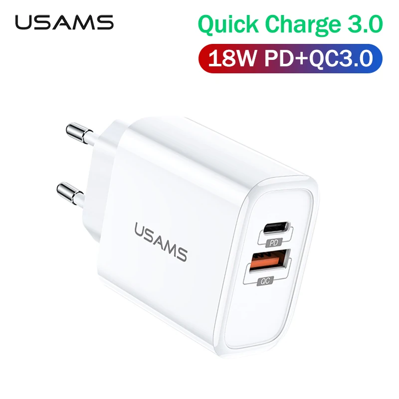 USAMS USB зарядное устройство Quick Charge 3 0 PD быстрое с двумя usb портами для путешествий