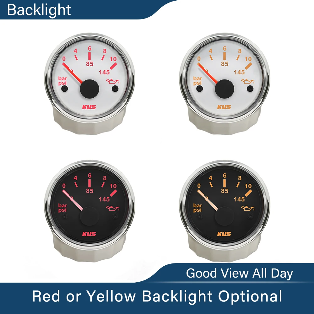 New KUS Boat Car Oil Fuel Pressure Gauge Meter 0-5 Bar 0-10 Bar with Red/Yellow Backlight 12V 24V 52mm(2") for Car Boat 12V/24V
New KUS Boat Car Oil Fuel Pressure Gauge Meter 0-5 Bar 0-10 Bar with Red/Yellow Backlight 12V 24V 52mm(2") for Car Boat 12V/24V
