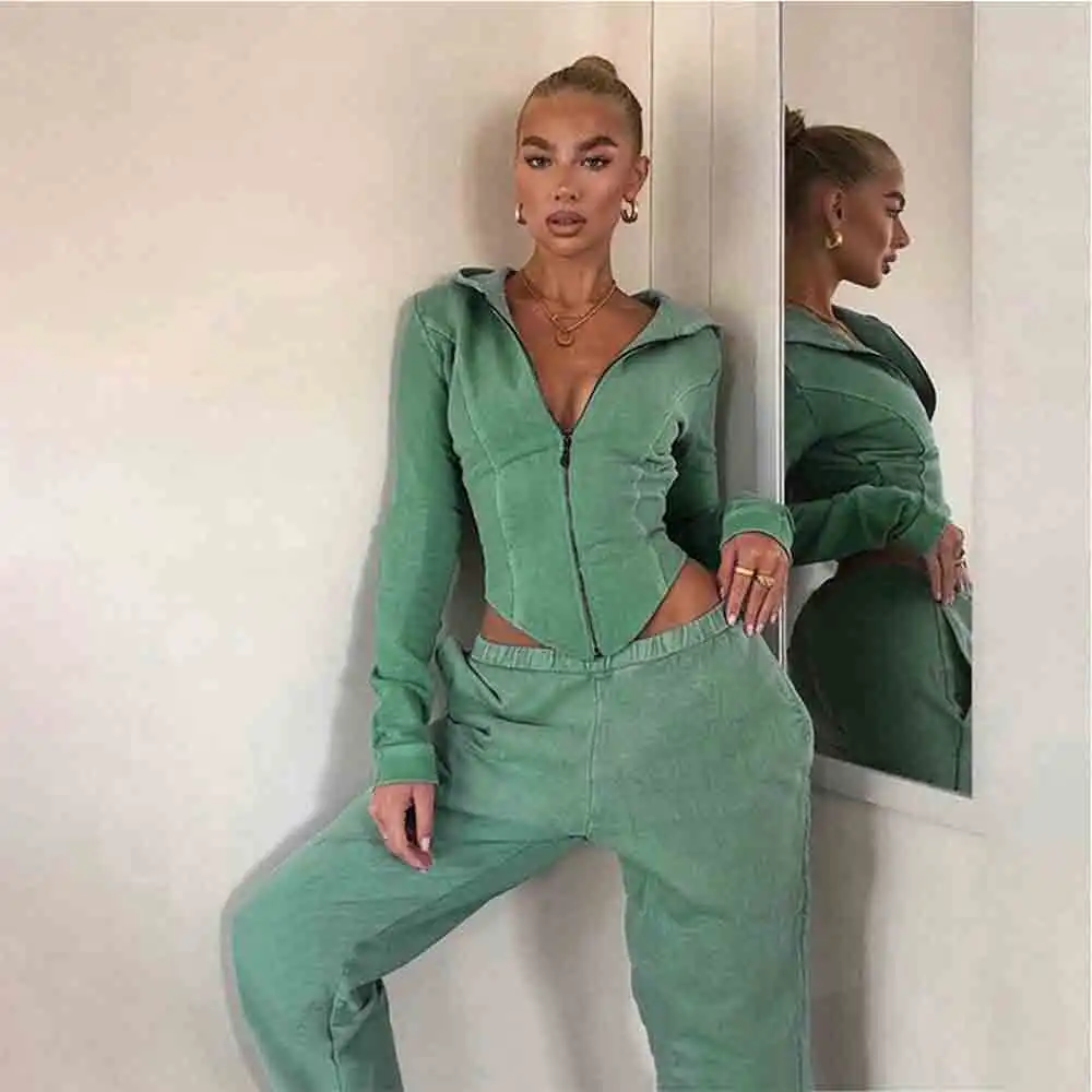 Casual Solid Two Piece Sets 2020 Autumn Streetwear Zipper Hooded Tops+Pockets Pants Outfits Fitness Female Matching Outfi
Casual Solid Two Piece Sets 2020 Autumn Streetwear Zipper Hooded Tops+Pockets Pants Outfits Fitness Female Matching Outfi