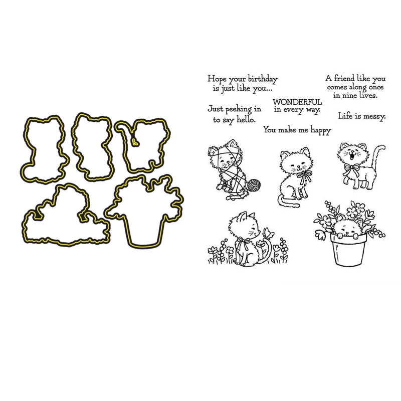 Pretty Kitty Stamp and Dies Pumpkins Cats Sentiments Clear Stamps for DIY Scrapbooking Card Making Crafts Die Cuts 2021 new 
Pretty Kitty Stamp and Dies Pumpkins Cats Sentiments Clear Stamps for DIY Scrapbooking Card Making Crafts Die Cuts 2021 new