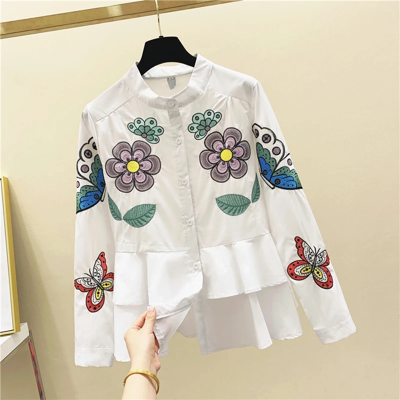 Embrodery White Women Shirts Summer New Design 2021 O-Neck Long-Sleeved Ruffles Elegant Office Lady Outwear Tops
Embrodery White Women Shirts Summer New Design 2021 O-Neck Long-Sleeved Ruffles Elegant Office Lady Outwear Tops