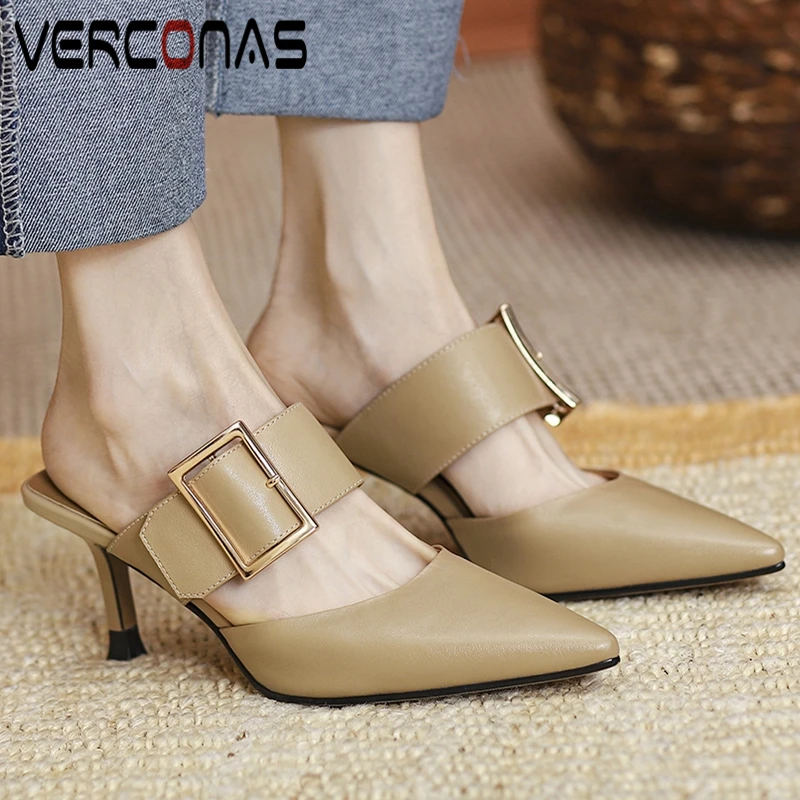 VERCONAS Women Sandals Fashion Concise Buckle Slippers High Quality Genuine Leather Mules High Heels Casual Shoes Woman Summer
VERCONAS Women Sandals Fashion Concise Buckle Slippers High Quality Genuine Leather Mules High Heels Casual Shoes Woman Summer