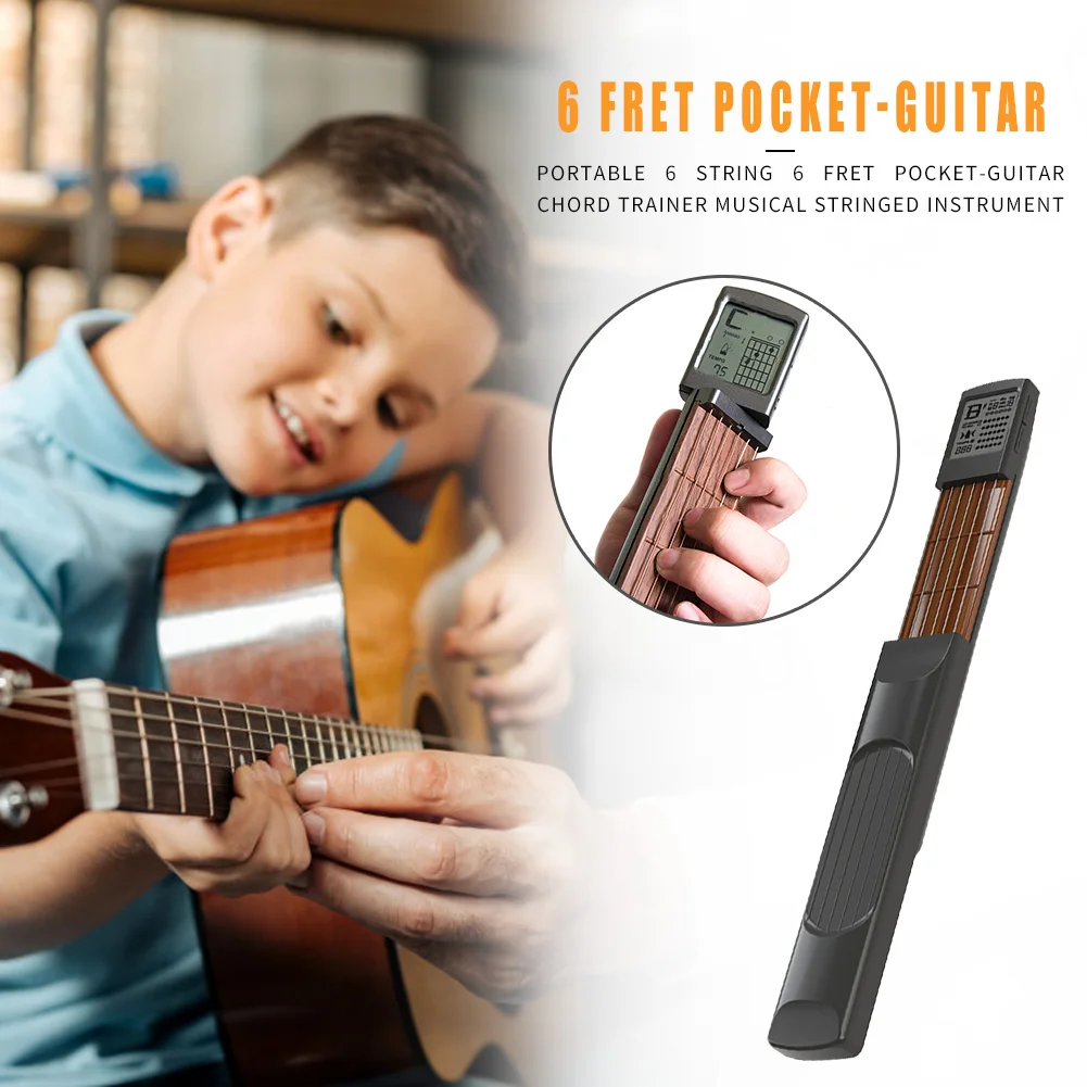 Portable 6 Strings 6 Fret Pocket-Guitar Chord Trainer LCD Musical Stringed Instrument Finger Exerciser Practice Tools for Beginn
Portable 6 Strings 6 Fret Pocket-Guitar Chord Trainer LCD Musical Stringed Instrument Finger Exerciser Practice Tools for Beginn