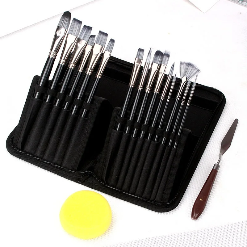 Nylon Paint Brushes 15pcs/set Black Zipper Canvas Bag Gouache Watercolor Acrylic Oil Painting Drawing Art Supplies For Students
Nylon Paint Brushes 15pcs/set Black Zipper Canvas Bag Gouache Watercolor Acrylic Oil Painting Drawing Art Supplies For Students