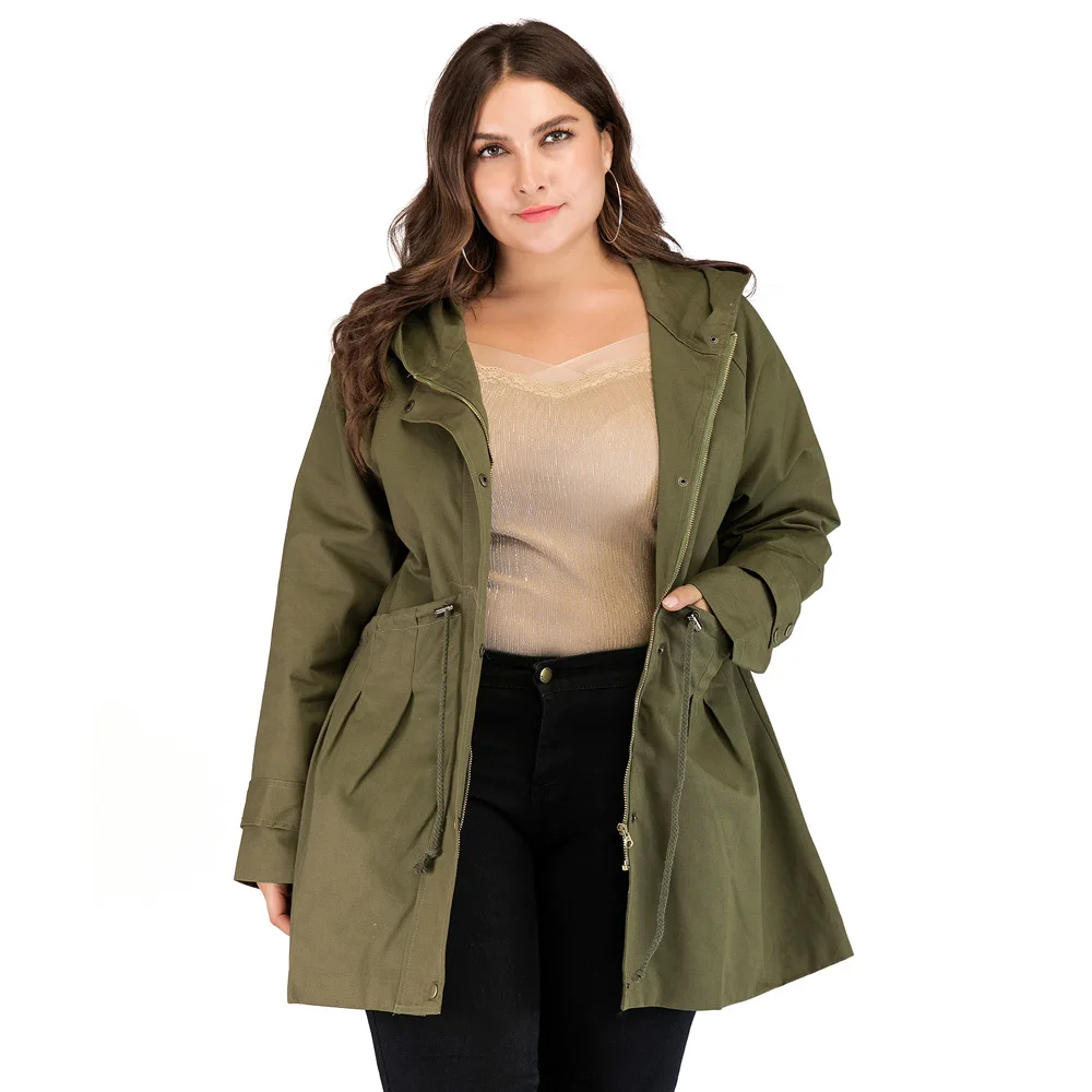 Plus Size XL-4XL Armygreen Hooded Windbreaker Coat Women Autumn and Winter Fat MM Casual All-match Trench Coat Female NS2433
Plus Size XL-4XL Armygreen Hooded Windbreaker Coat Women Autumn and Winter Fat MM Casual All-match Trench Coat Female NS2433